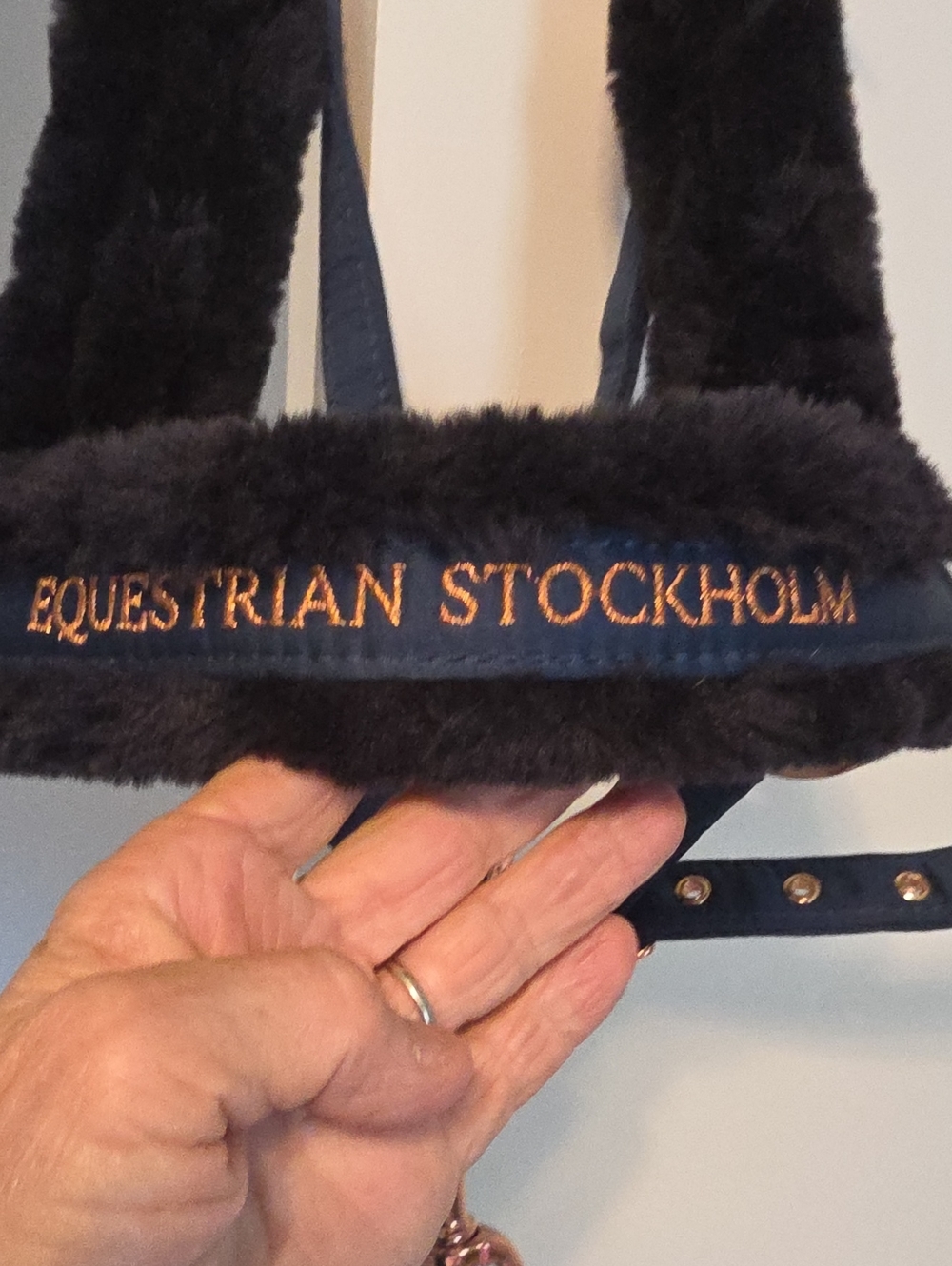Equestrian Stockholm Monaco Blue /Rose Gold Padded Halter W/ Lead - Picture 3 of 4